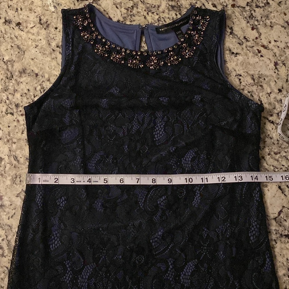 White House Black Market Blue Black Sleeveless Lace Shell Top XXS AE19 - Picture 14 of 14